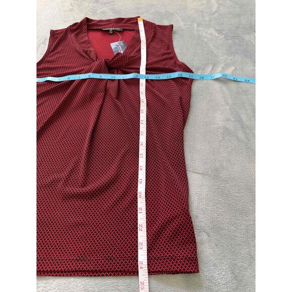 Jones New York Red Vneck Gathered Front Patterned Sleeveless Top Blouse PP - Picture 9 of 9